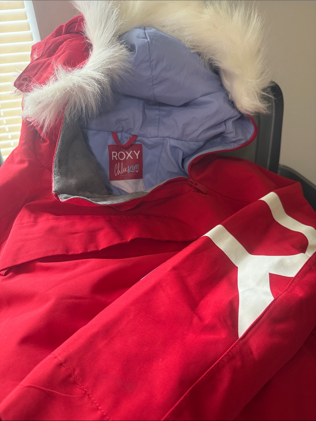 Roxy Red Jacket With Light Blue Lined Hood And White Logo